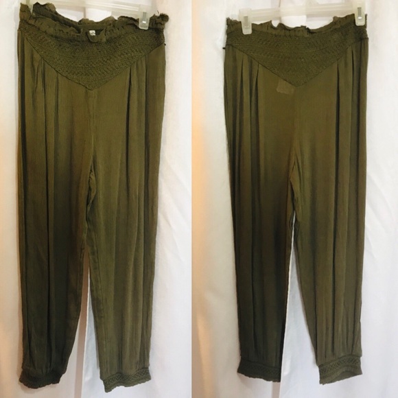 Free People Pants - Free People Olive Green Embroidered Cropped Jogger